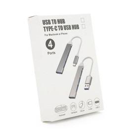 Хаб Type-C, 4 порти USB 3.0, 10 см, Black, Blister