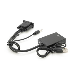 Конвертер VGA(тато) на HDMI (мама) 10cm + AUDIO, Black, 4K/2K, Blister Q200