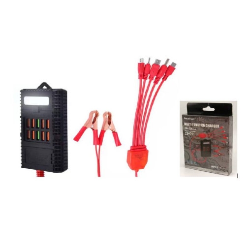 Портативний HUB ZS-09 із крокодилами на 10*USB2.0 (3A-5А), led, живлення 12В, Black, Box