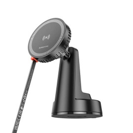 Автотримач BOROFONE BH208 + Wireless Charging 15W, кріплення на торпеду, клямка 50-90мм, Black, Box