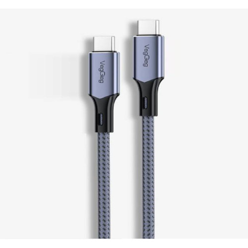 Кабель VEGGIEG V-M002C, Type-C(Male) to Type-C(Male) PD cable, 100 Вт, струм 3 А, 480 Мбіт/с, Gray, довжина 1,2 м, Box