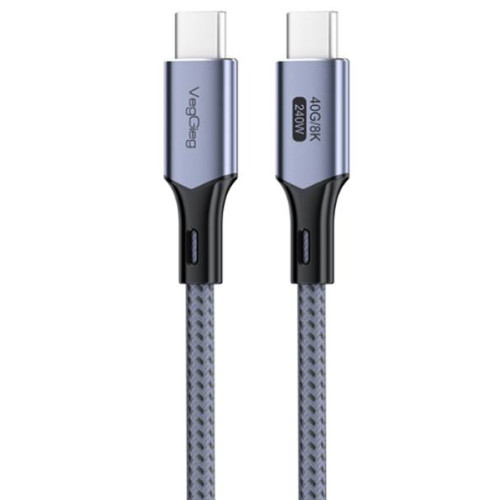 Кабель VEGGIEG V-U408, Type-C(Male) to Type-C(Male) PD cable, 240 Вт, струм 5 А, 40Gbps, Gray, довжина 0.5м, Box