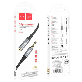 Подовжувач HOCO UPA20 DC3.5 тато-мама 2.0м, GOLD Stereo Jack, (круглий) Black cable, Box