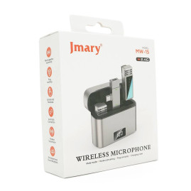 Петличний бездротовий мікрофон Jmary MW-15 (2шт)+ кейс, роз'єм Type-C, вбудований акумулятор 70 mAh, Silver, Box