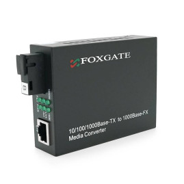 Медіаконвертер FOXGATE EC-Q-1G-1SM-1550nm, 1550 WDM, 1x10/100/1000 Base-Tx, одноволоконний Full/Half duplex, SC 20km (0+70°C), + блок живлення 5V 1A