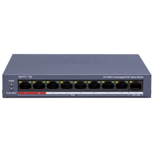 9-ти портовий POE комутатор Hikvision DS-3E0109P-E/M(C), 8xRJ45 (100M) PoE + 1x RJ45 (100M)