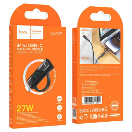 Перехідник HOCO UA32A Type-C(F) => Lighting(M), 60W, індикатор потужності заряду), Black, Box