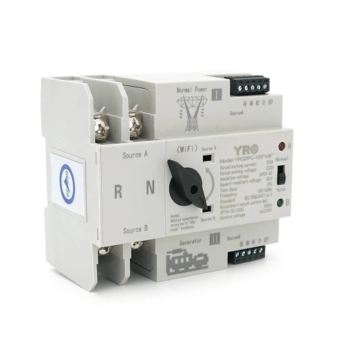 Автомат введення резерву (АВР) двополюсний YRQ2PC-125 Wifi ATS, 2P 125A 220V, E-Welink App на DIN-рейку для генераторів