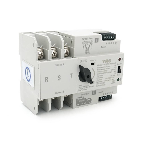 Автомат введення резерву (АВР) триполюсний YRQ2PC-125 Wifi ATS, 3P 125A 400V, E-Welink App на DIN-рейку для генераторів