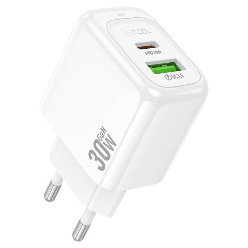 СЗУ 110-240V HOCO CS55A, 1xUSB, 1xUSB-C, PD30W, White, OEM