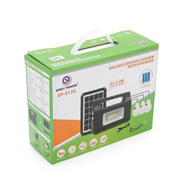 Переносний ліхтар EP-0138 + Solar, Функції: PowerBank, FM радіо, USB/TF, Bluetooth, АКБ 3,7V/3600mAh, 3 виносні лампочки 3W, 183х64х135мм, Box