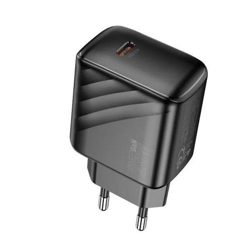 СЗУ 110-240V HOCO CS24A USB-C+USB, 25W, Black, Box