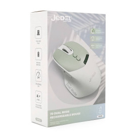 Миша бездротова JEDEL WD155, 1000/1600/2000DPI, 2.4 GHz+Bluetooth 5.0, 3.7V 500mAh, Type-C заряджання. 109x71x42 мм. 80 г. Green, Box