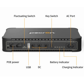 ИБП для роутера Pecron D77, 36W 76.96Wh, Output: USB 5V 2.6A Max, 9V 2A Max/12V 2A Max /5V2.6AMax/15V or 24V POE, 199.6*144.6*34.6mm, 700g, Black, BOX