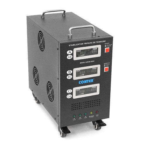 Стабілізатор напруги Conter MSER-15KVA/12KW- 400V-V2 трифазний, сервопривід, монтажу підлоги, LED дисплей, діапазон 225-450V, AC400±3%, колодка, 416x219x352 mm, 33.8kg