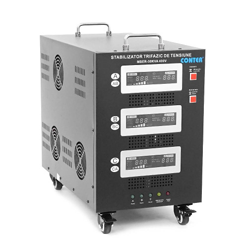 Стабілізатор напруги Conter MSER-30KVA/24KW- 400V-V2 трифазний, сервопривід, монтажу підлоги, LED дисплей, діапазон 225-450V, AC400±3%, колодка, 302x542x415 mm, 58kg