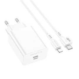 Набір BOROFONE BA21A Pro СЗУ 1xType-C+ кабель Type-C/Lighting, 20W, 1м, White, Blister