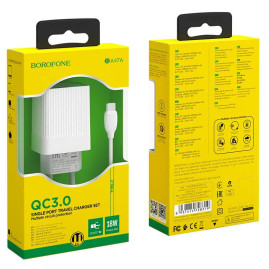Набір BOROFONE BA47A СЗУ 1xUSB+ кабель Type-C/USB, 3A, 1м, White, Blister