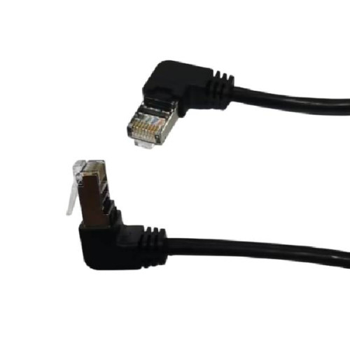 Патч-корд литий FTP, RJ45(прямий/кутовий), екранований, FTP5e 0.29m, patch D=4.9mm AWG28 2x90° CU, чорний, Q200