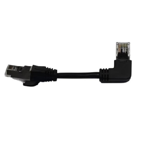 Патч-корд литий FTP, RJ45(прямий/кутовий), екранований, FTP5e 0.125m, patch D=4.9mm AWG28 1x90° CU, чорний, Q200