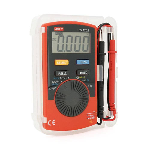 Мультиметр UNI-T UT120B: вимірювання V A Ω C Hz °C. Функції True RMS продзвінку тест діодів перевірка транзисторів. Габарити 110×58×11 мм