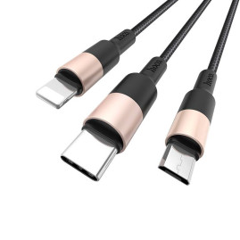Кабель HOCO X26 USB-1 3 in 1 Micro/Iphone/Type-C, 2A, довжина 1м, Black/Gold, Box