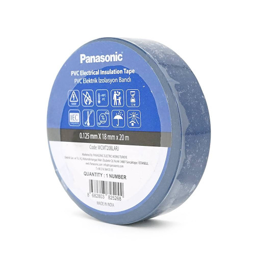 Ізолента ПВХ PANASONIC 0,125мм * 18мм * 20м (синя), діапазон робочих температур: від 0 ° С до + 90 ° С, Вогнестійка, 8 штук в упаковці, ціна за штуку