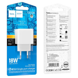 СЗУ 110-240V HOCO CS12A 1xUSB, 18W, White, Blister