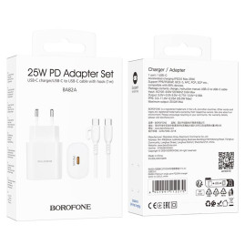 Набір BOROFONE BA82A СЗУ USB-C+ кабель Type-C, PD25W, 1м, White, Box