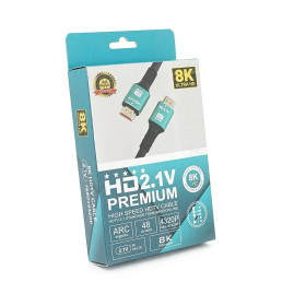 Кабель Merlion HDMI-HDMI 8K Ultra HD(7680x4320P), 2,0m, v2,1, круглий Black, конектор Green, Blister-box