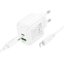 Набір СЗУ HOCO CS55A + Type-C/Lighting кабель, 1xUSB+1xUSB-C, PD30W+QC3.0, кабель 1м, White, Box