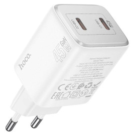 Набір СЗУ HOCO N42 + кабель Lighting, 2xUSB-C, PD45W, кабель 1м, White, Box