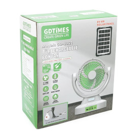 Вентилятор GDTIMES GD 8021+Ліхтар+Радіо, Solar+ вбудований акумулятор, Box
