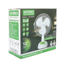 Вентилятор GDTIMES GD 8069LI, 12", Solar+ вбудований акумулятор, 2*USB лампочки, Box