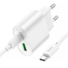 Набір СЗУ HOCO C109A + кабель Type-C/Type-C, 1xUSB+1xUSB-C, PD20W+QC3.0, кабель 1м, White, Box