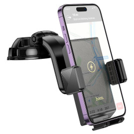 Автотримач HOCO HW22+ Wireless Charging 15W, кріплення на торпеду, затискач 50-90мм, Black, Box