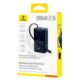 PowerBank Baseus EnerFill FP51 Bipow 2 Pro Digital Display Fast Charge 30000mAh 22.5W, 2*USB+Type-C, PD3.0, QC3.0, Black, Q20
