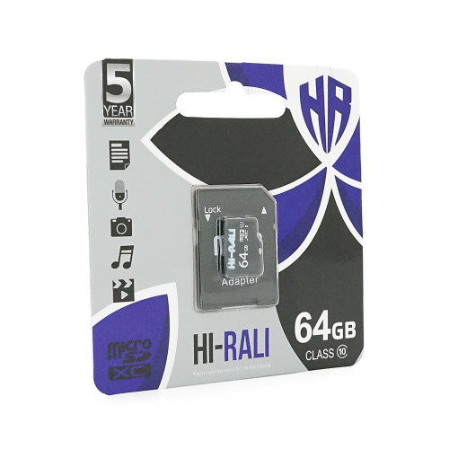 Карта пам'яті Hi-Rali microSDHC Class 10 UHS-I, з адаптером, 64GB, Blister
