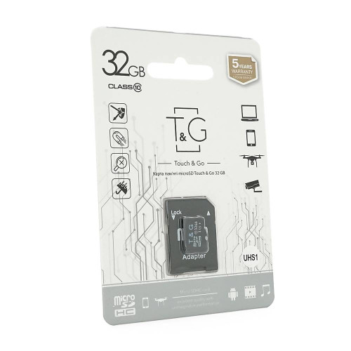 Карта пам'яті T&G microSDHC Class 10 UHS-I, з адаптером, 32GB, Blister